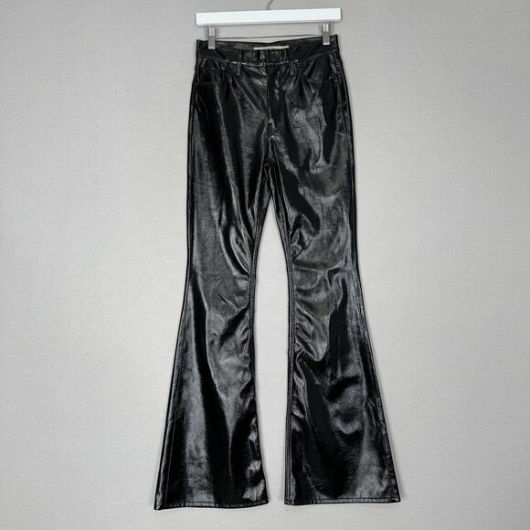 Hudson Jeans Womens 25 Black Holly Patent Leather High Rise Flare Shiny Disco - Picture 1 of 12
